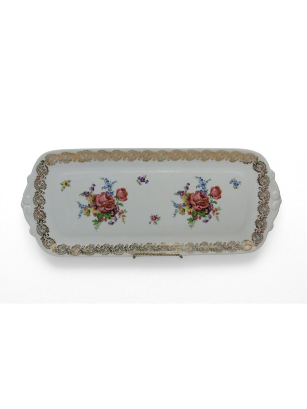 Antique Limoges France Porcelain Rectangular Tray Pink Roses Gilt 15"